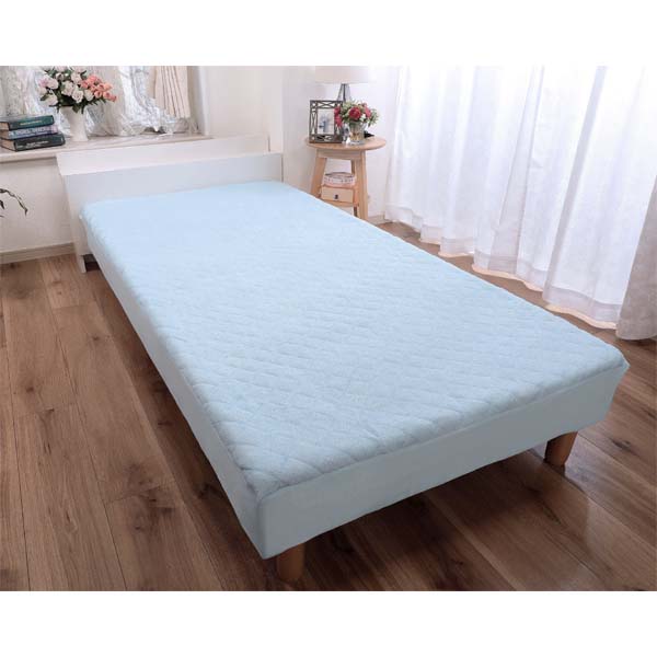 パッド一体型タオル素材　ボックスシーツ　ブルー